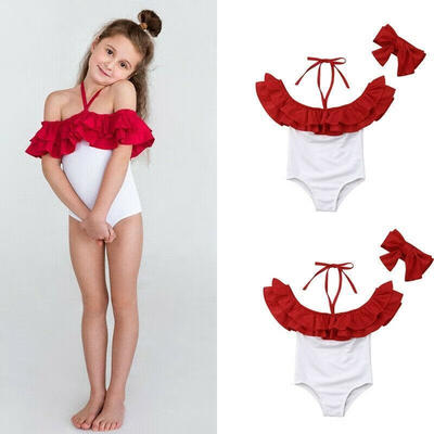 

Toddler Baby Girl 2pcs Swimwear Ruffle Swimsuit Bikini Set BeachwearHeadband