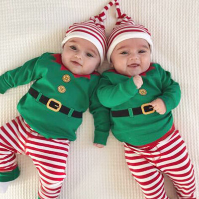 

3Pcs Infant Baby Boys Girls Christmas RomperPantsHat Outfits Set