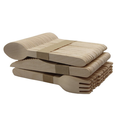 

European disposable wood 100 biodegradable knives forks&spoons