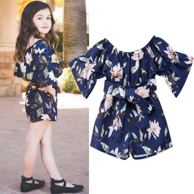 

Cute Flower Kids Baby Girls Off-Shoulder Romper Jumpsuit Bodysuit 1pcs Clothes