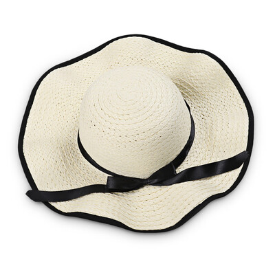 

Summer Sun Hat Women Large Brimmed Beach Straw Travel Cap with Bow