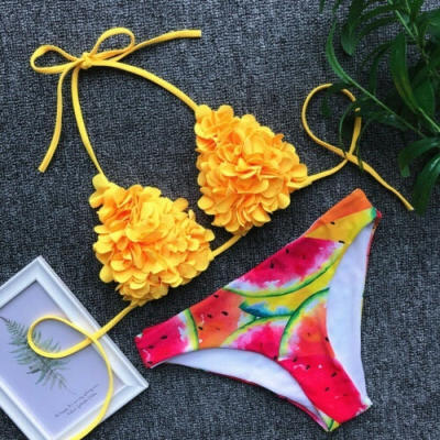 

Women&39s Sexy Triangle Bikini Push Up Swimsuit Petal Swimwear Beachwear