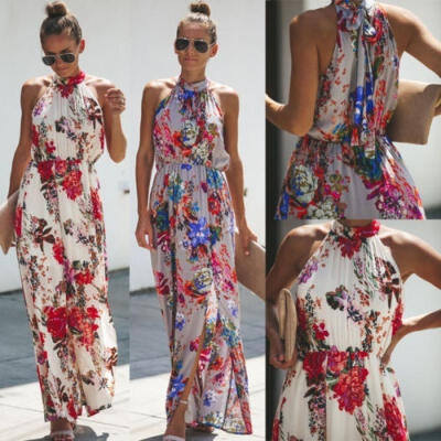 

Women Boho Long Maxi Dress Ladies Cocktail Party Evening Summer Beach Sundress