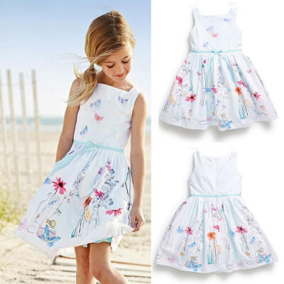 

New Baby Kids Girls Sleeveless Bow Flower Party Dresses Summer Sundress UK Stock