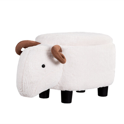 

White Sheep Upholstered Ride-on Storage Ottoman Footrest Stool