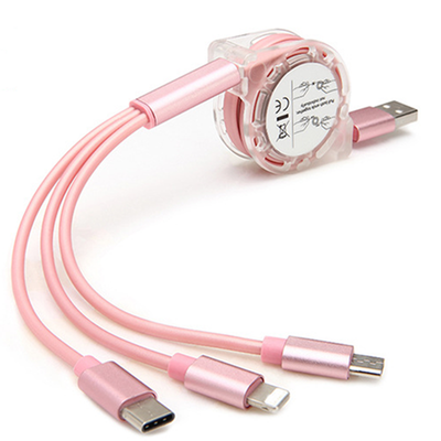 

3 in 1 Retractable Cable Micro USB Type C 8 Pin Lighting Multi Charging Cable Mobile Phone Data Cable for iPhone Sumsung