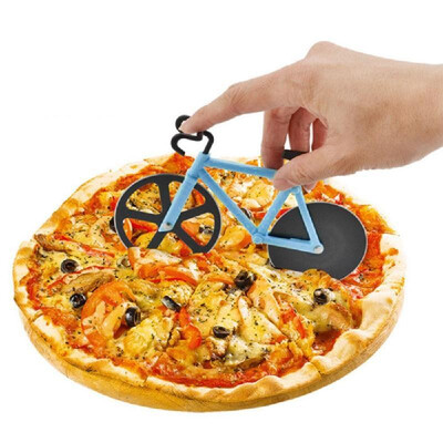 

Stainless Steel Pizza Knife Two-wheel Bicycle Shape Pizza Cutting Knife Pizza Tool Pizza Cutter Blue
