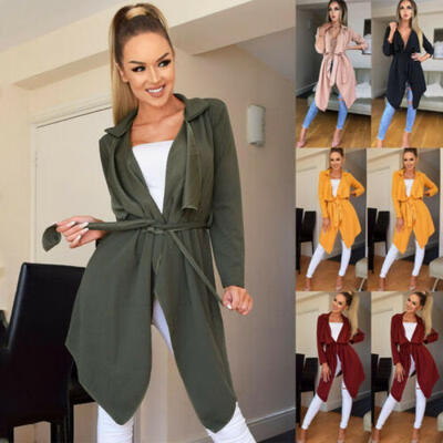 

Womens Casual Open Front Cardigan Trench Coat Long Sleeve Duster Jacket Outwear