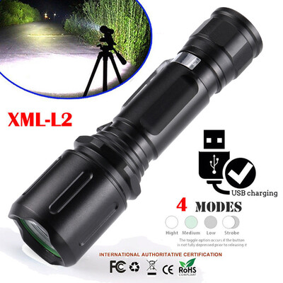 

Saidsome Zoom XML-L2 LED Flashlight USB Rechargeable Torch 4 Modes Light Lamp flashlight lamp