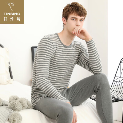 

Filament bird TINSINO thermal underwear close to men&women round neck stripes slim thick couple models autumn clothes long pants set horizontal strips sleepy dark gray