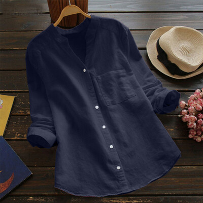 

Starmoon Women Cotton linen Casual Solid Long Sleeve Shirt Blouse Button Down Tops
