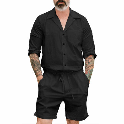 

Mens One Piece Rompers Short Sleeve Street Casual Cargo Pants Jumpsuit Overalls