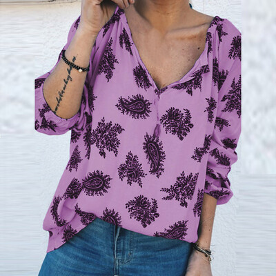 

Starmoon Women Summer Fashion V Neck Print Shirt Long Shirt Loose Blouse Tops