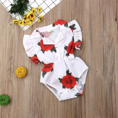 

UK Stock Newborn Infant Baby Girl Lapel Flower Romper Bodysuit Jumpsuit Clothes