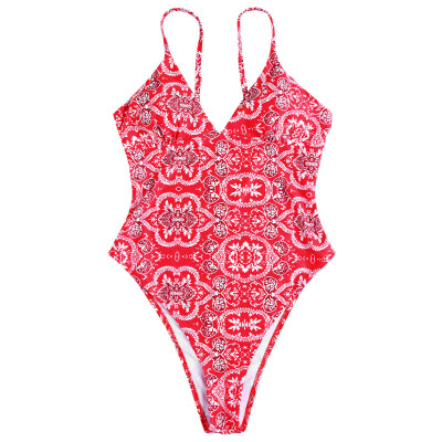 

Spaghetti Strap Backless Padded Print Women Swimsuit