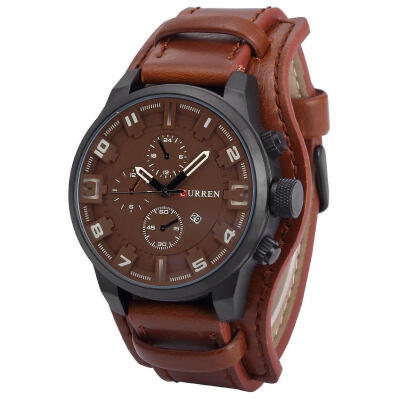 

Fashion Men Date Stainless Steel Leather Analog Quartz Sport Wrist Watch