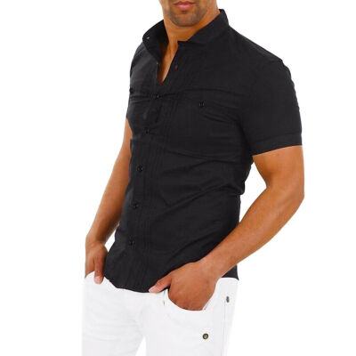 

Mens Henley Smart Grandad Short Sleeve Shirt Collar Cotton Loops Casual Soft Top