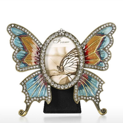 

Rhinestone Decorated Ellipse Scalewing Design Vintage Metal Photo Frame Home Decor Desktop Picture Frame Table Top Frame