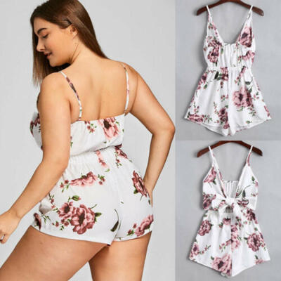 

UK Women Ladies Boho Summer V-Neck Floral Jumpsuit Playsuit Beach Party -5XL
