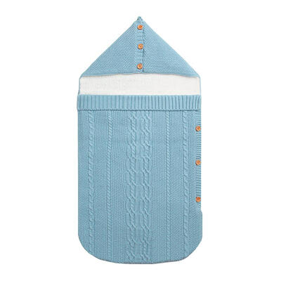 

Soft Solid Color Button Sleeping Bag Cute Warm Knitted Baby Hooded Blanket