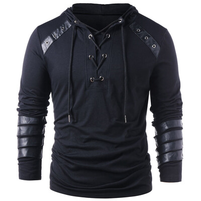 

Lace Up Faux Leather Hoodie