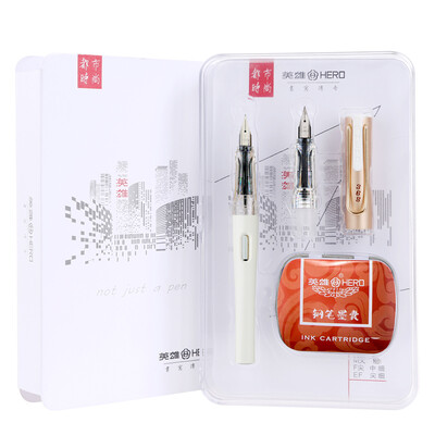

Hero HERO 368 Mermaid White EFF Double-tip Thin Thick Film Urban Fashion Office Student Word Pen Pen Gift 10 Ink Bags Gold Gift Box Set