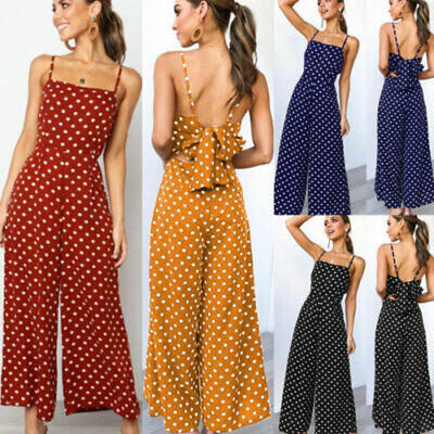 

Women spaghetti strap wide legs Bodycon Jumpsuit Spot Romper Trousers Clubwear