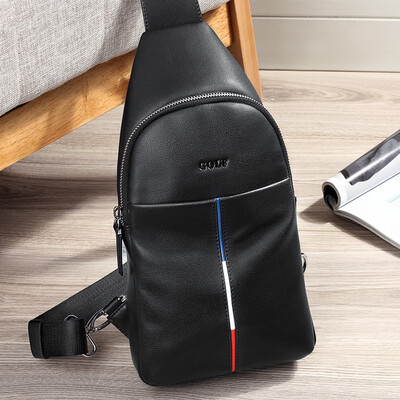 

Golf GOLF mens chest top layer cowhide with microfiber shoulder bag mens fashion Messenger bag D7BV51932J black