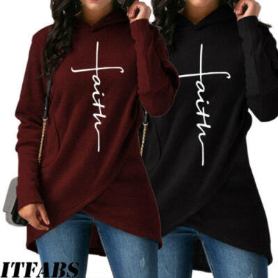 

US Women Fashion Faith Print Sweatshirt Fleece Sweatshirts Hoodies Pullover Tops