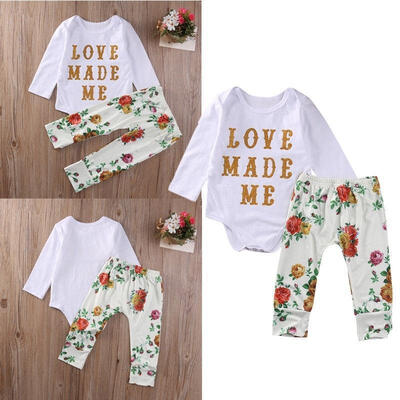 

2Pcs Toddler Newborn Baby Girls Outfits RomperFloral Pants Baby Kids Outfits
