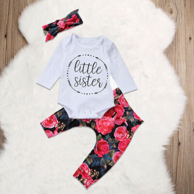 

Lovely Newborn Baby Girls Tops Romper Floral Long Pants Headband Outfits Clothes