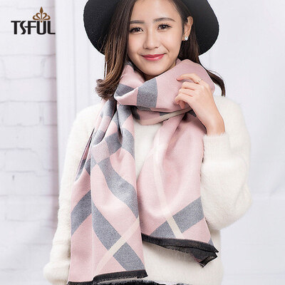 

Tsful scarf female winter winter thickening bib shawl Korean version of the long dual-use large scarf fashion warm WO0137B soft powder