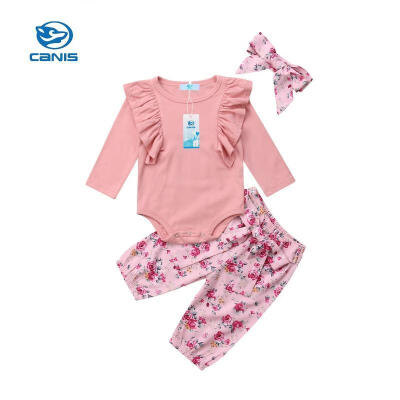 

3pcs Baby Girls Romper TopFloral Pants Outfits Newborn Kids Cotton Clothes Set