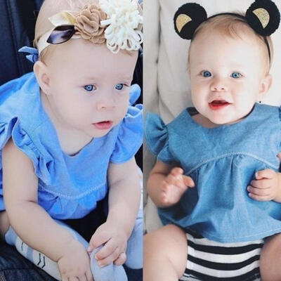

2PCs Kids Baby Girls Cowboy Shirt Tops DressStriped Pants Clothes Outfits 0-24M