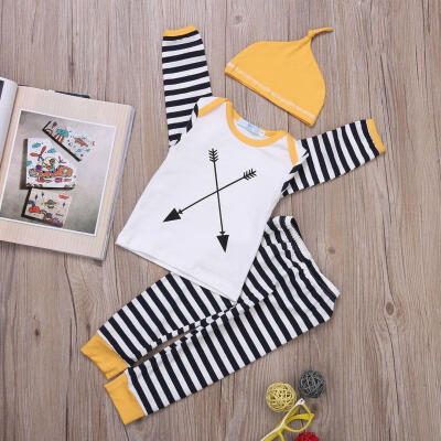 

Cute Kids Baby Girl Boy Autumn Clothes Arrows Tops T-shirtStriped Pants Hat 3pcs Outfits Set