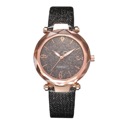 

Women Fashion Casual Starry Night Dial Quartz Watch Exquisite Leather Band Alloy Case Wrist Watch