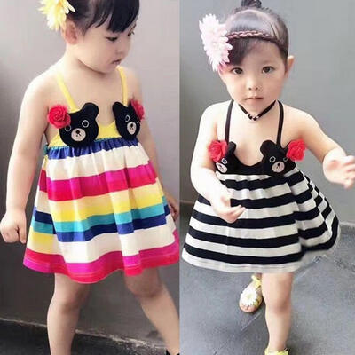 

Baby Girls Toddler Casual Dresses Clothes Newborn Summer Rainbow Striped Dress