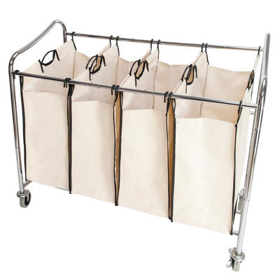 

Heavy-Duty 4-Bag Rolling Laundry Sorter Cart Sorting Hamper with Removable Bags & Wheels ChromeBeige