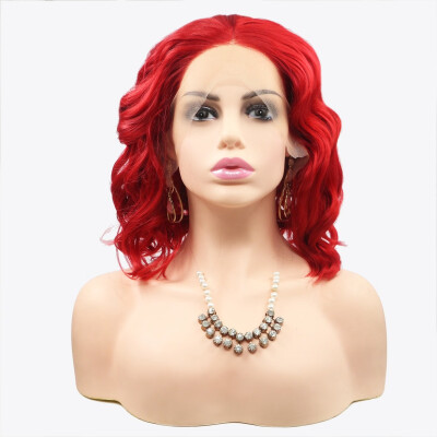 

Amazing Star Lace Frontal Bob Wigs Body Wave Hair Red Color Middle Part Synthetic Hair Wigs For Fashion Women