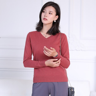 

QIANMUCHUN female V-neck cashmere bottoming shirt soft&comfortable 5778