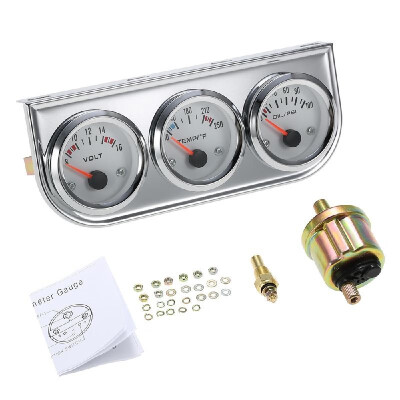 

52MM Oil Pressure Fahrenheit Water Temperature Gauge Voltmeter Chrome 3 in 1 Gauge Kit Car Motorcycle Meter