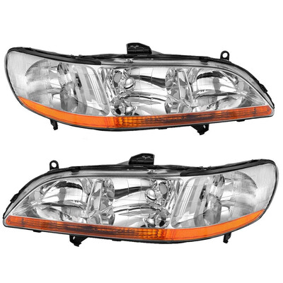 

Headlight Assembly for 1998 1999 2000 2001 2002 Honda Accord Headlamp Replacement Chrome Housing Amber Reflector