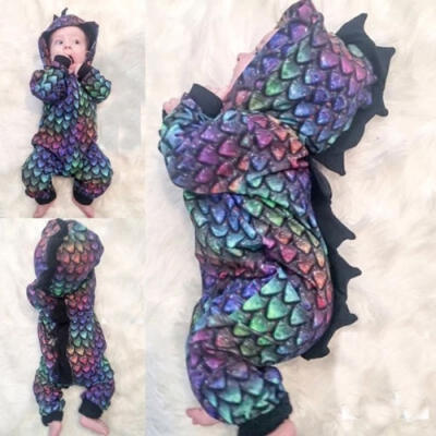 

Newborn Baby Boy Girl Dinosaur Colorful Hooded Romper Bodysuit Jumpsuit Clothes