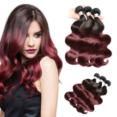 

Brazilian Hair Weave Bundles 1b99j Burgundy Red Ombre Human Hair Extension Body Wave Bundles Colored Free Shipping