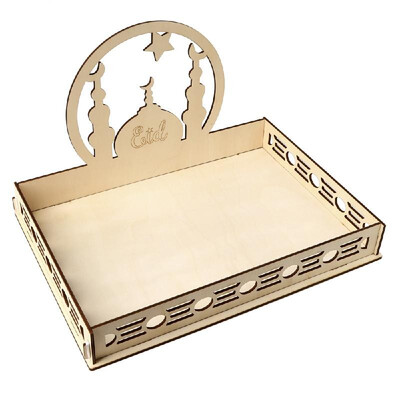 

Rustic Wooden Eid Mubarak Party Serving Tray Ramadan Food Tableware Display Desk Organizer Wood Decoration