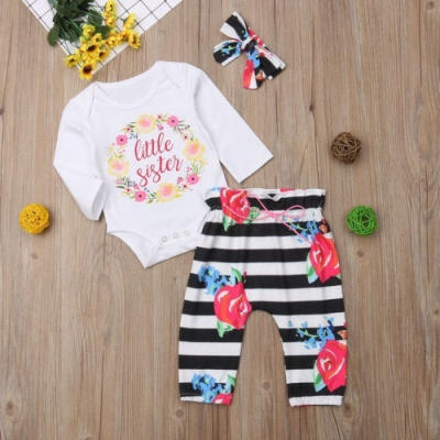 

3Pcs Baby Girls Romper TopFloral Pants Outfits Kids Cotton Clothes Set 0-4 Years