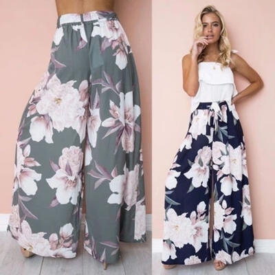 

Women Boho Loose Wide Leg Pants Palazzo High Waist Casual Flared Yoga Trousers