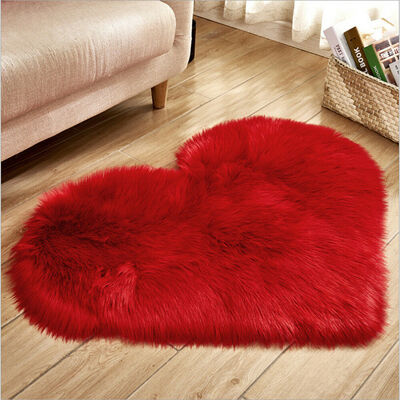 

Fluffy Heart Shaped Rug Shaggy Floor Soft Faux Fur Home Bedroom Hairy Carpet