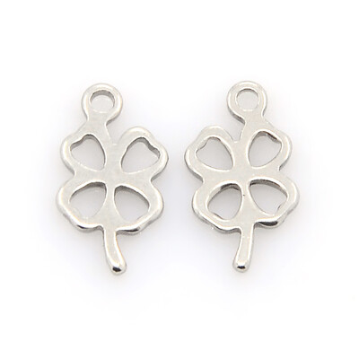 

304 Stainless Steel CharmsFour Leaves Clover Pendants Stainless Steel Color 12x7x1mm Hole 1mm