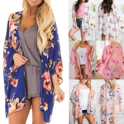

Women Fashion Boho Cardigan Kimono Manga Comprida Loose Printing Tops